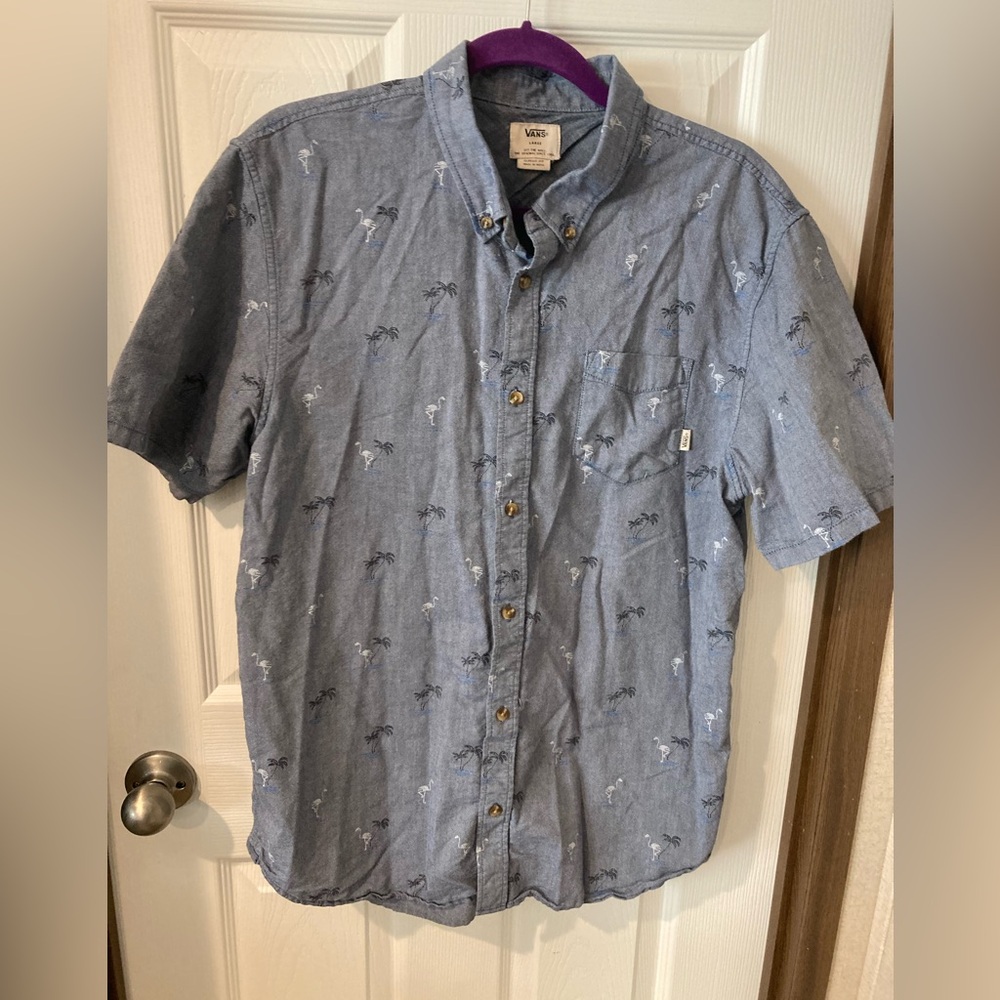 Vans Blue Classic Fit Shirt Mens medium short sleeve button down